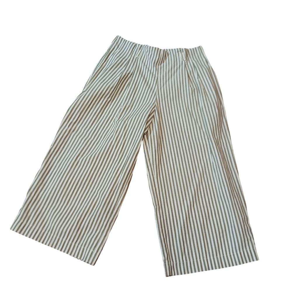 June & Hudson Striped Cropped Beachy Pants Ladies Medium Lightweight Back Zip